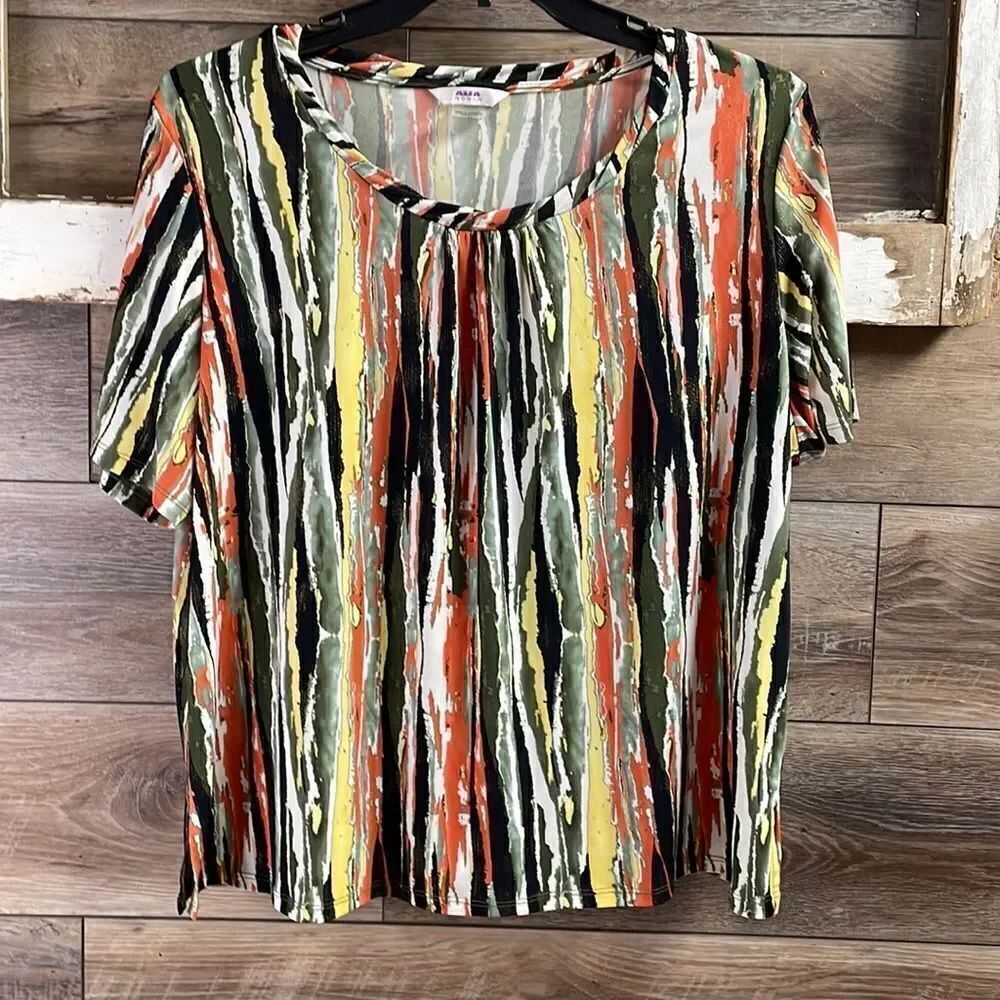 Alia Women Plus Size Blouse,Size 1X, Multicolor Abstract Design,Fall Colors